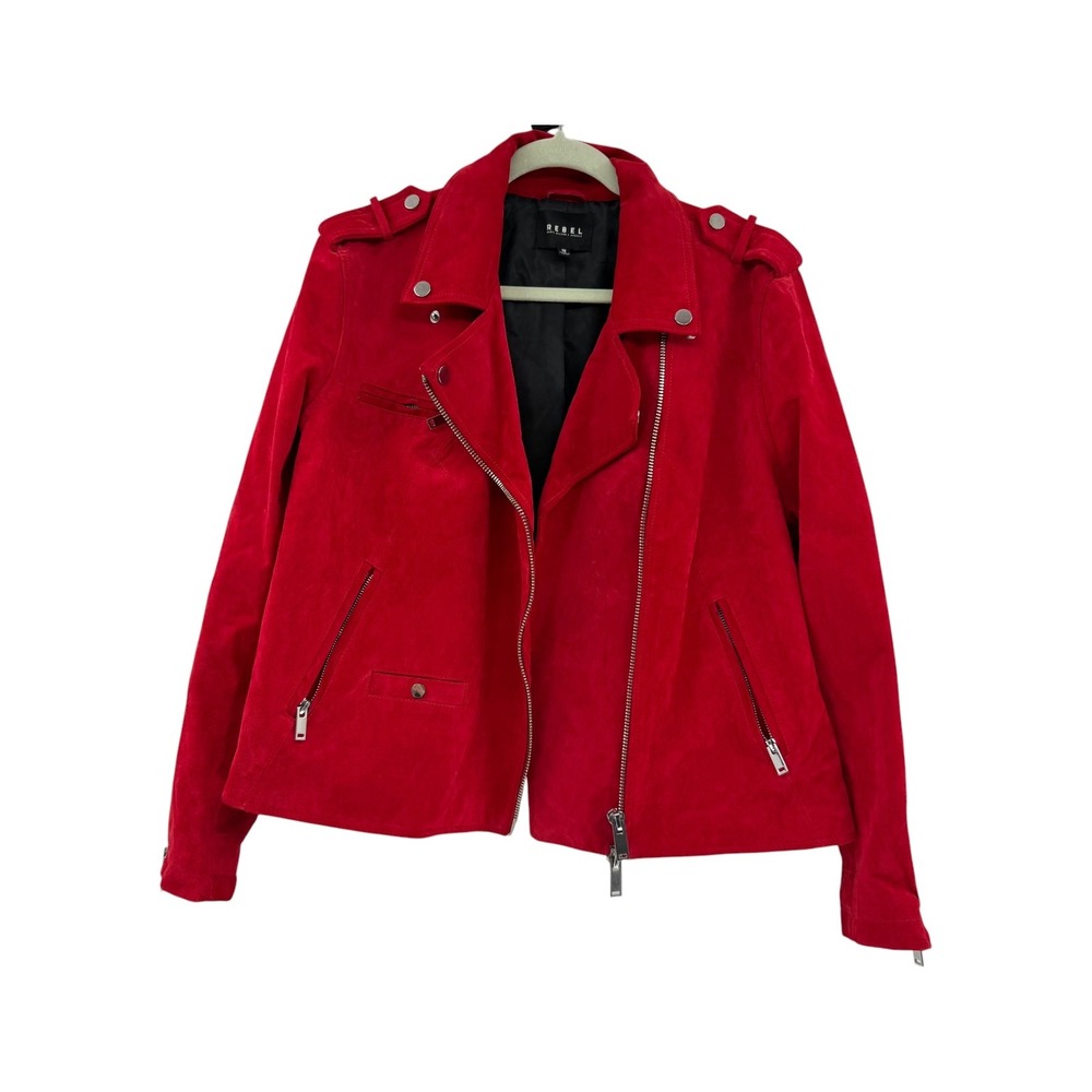 Rebel Wilson x Angels Red Suede Leather Moto Biker Jacket 1X RFG00015P
